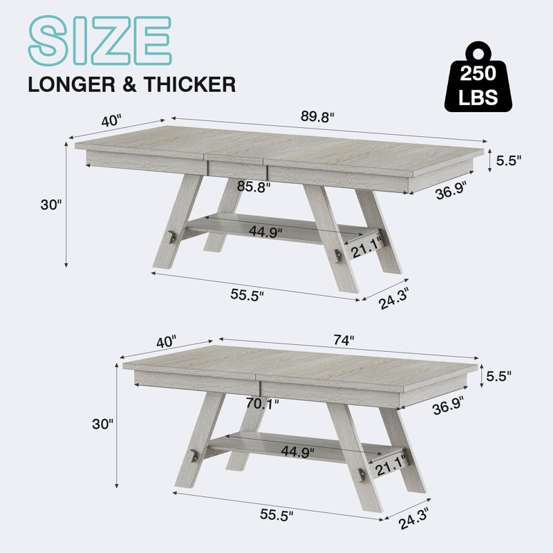 Ensemble de table de salle à manger 7 pièces en bois massif pour 4 à 6 personnes, ensemble de table de salle à manger extensible et chaise, ensemble de table de cuisine rectangulaire pour le salon, la salle à manger