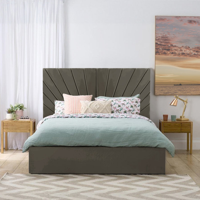 Addilee Upholstered Panel Bed, Asphalt, Double (4'6)