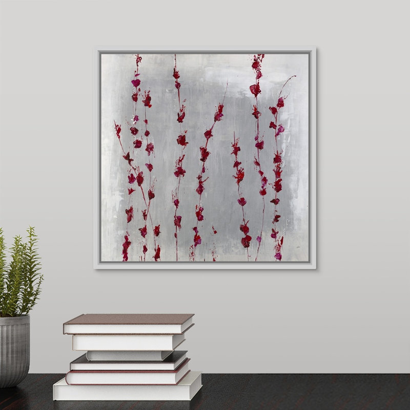« grenades fleur », peinture sur toile, H 13,7 po x l 13,7 po x p 1,75 po, Cadre flottant blanc