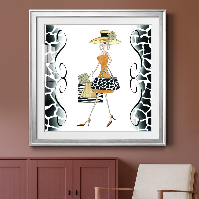 Swanky Shopper Gal - Peinture encadrée, H 30,5 po x l 30,5 po x P 1,5 po, Papier avec cadre argenté