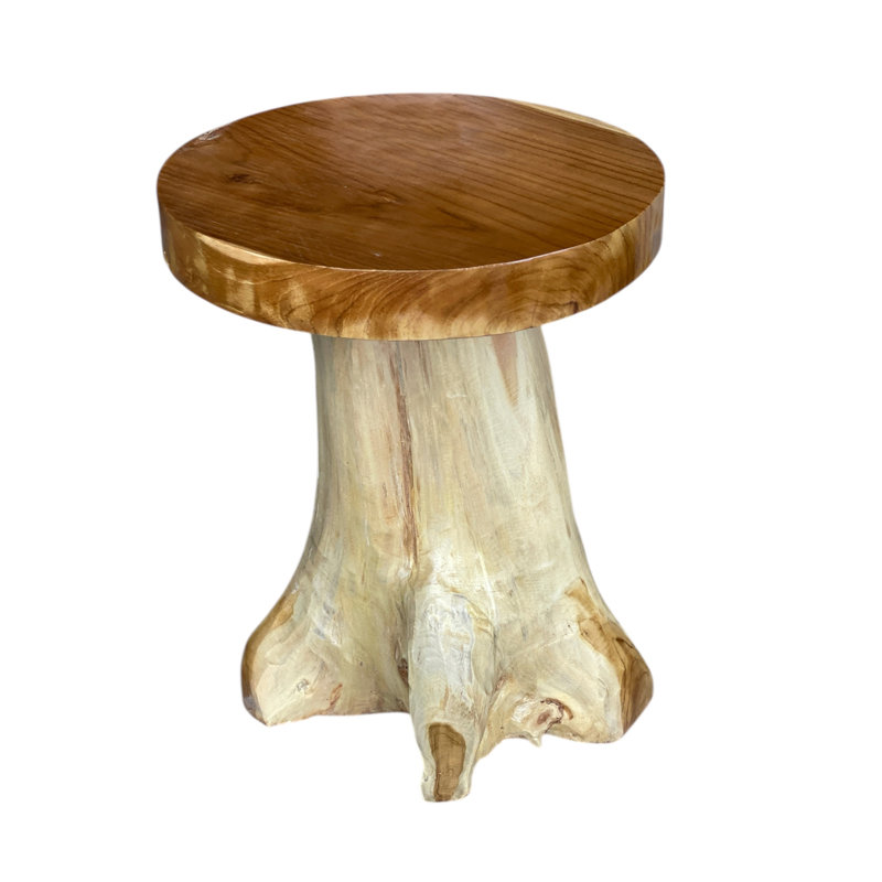 Solid Teak Wood Root End Table Rustic Mid Century Modern Home Décor
