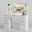 Modern Large Dressing Table with 9 Drawers, Tempered Glass Top, RGB Light Mirror, and Charging Station-1182414397