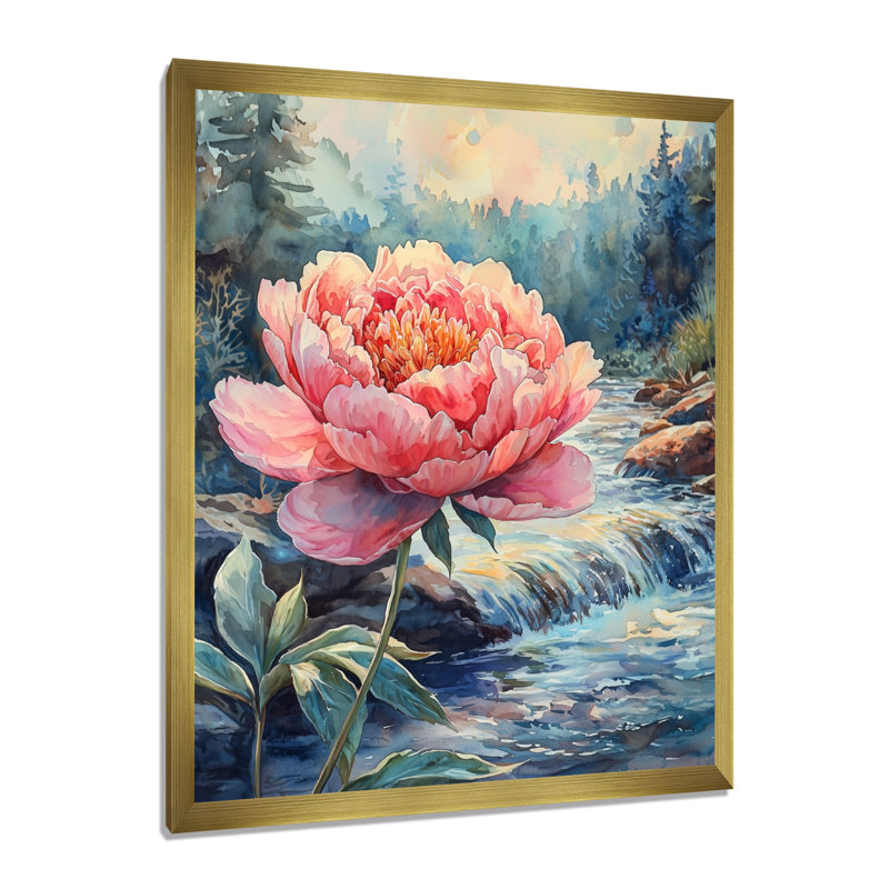 Gensmer - Floral Canvas Art Print, H 40 po x l 30 po, Reproduction encadrée sans passe-partout, Doré