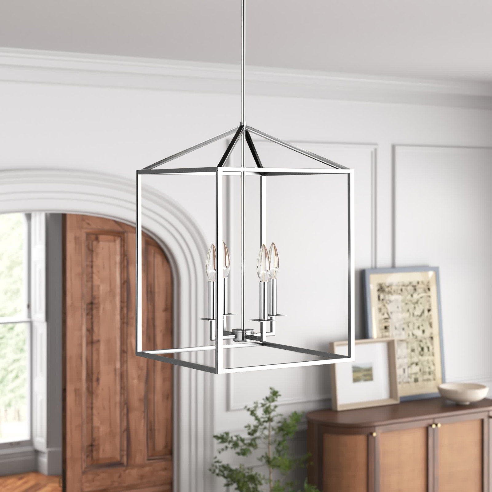 Ellis 4 - Light Dimmable Lantern Chandelier, 23.25" H x 15.5" W x 15.5" D, No, Midnight Black
