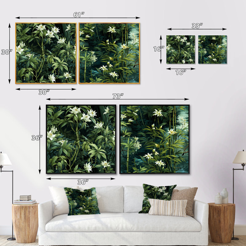 Cladie - Ensemble de 2 collages carrés en bambou, Cadre flottant noir, H 16 po x l 33 po