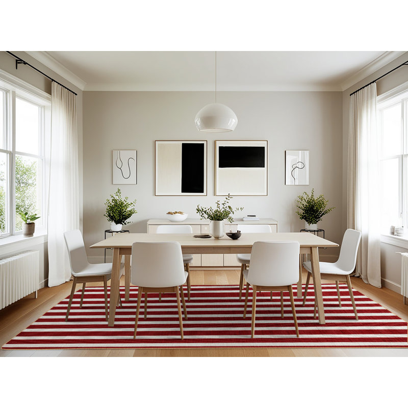 Tapis rouge à rayures horizontales lavable à la machine, Rectangle 7 pi x 10 pi