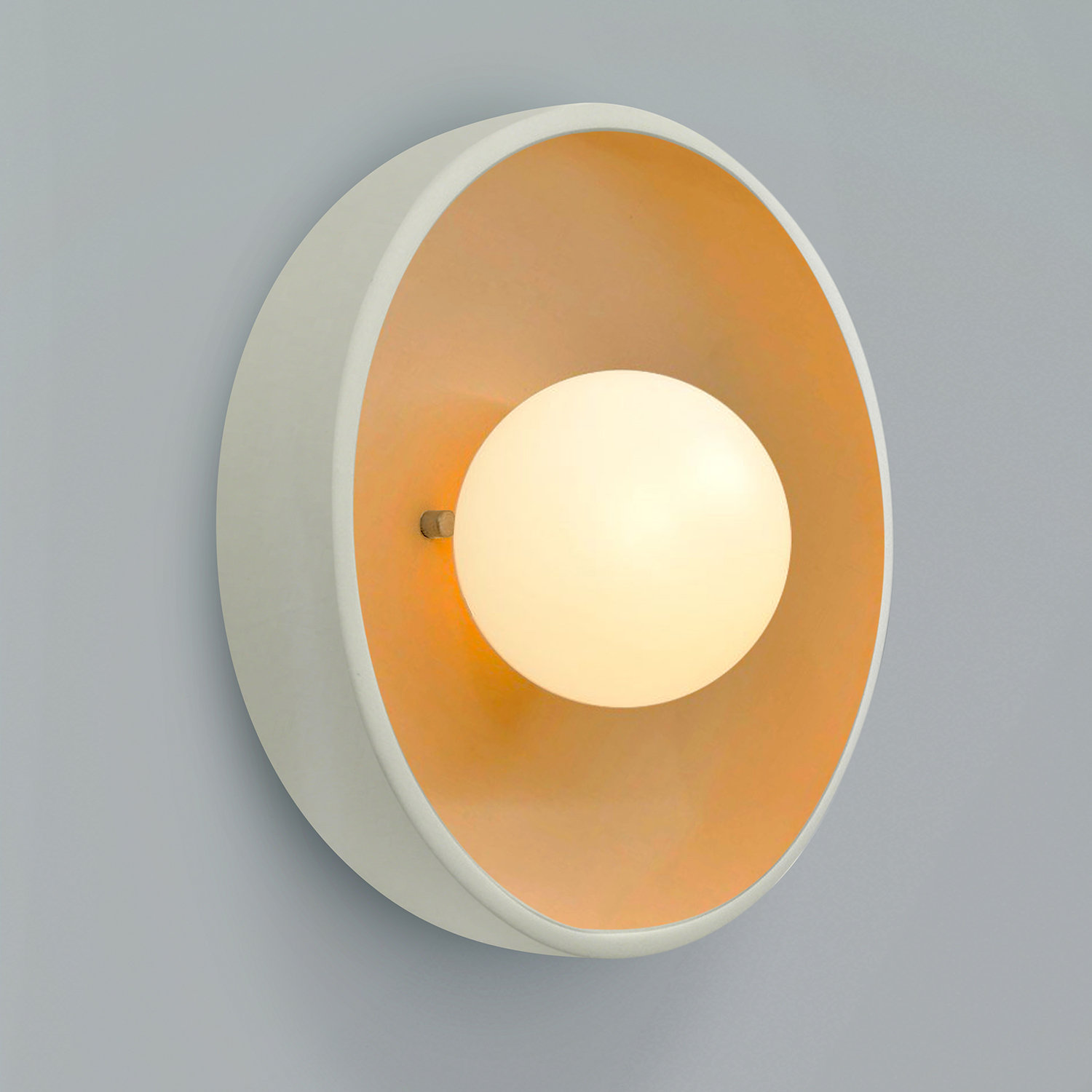 Single Light Ceramic Flush Mount Sconce, Matte White/Champagne Gold