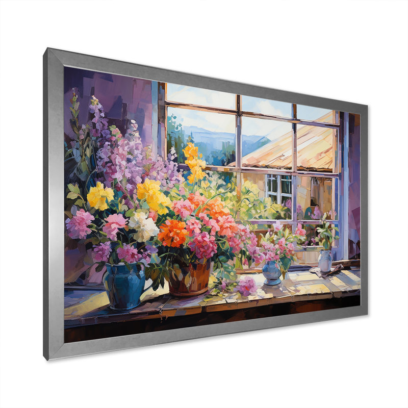 «Mauve Floral Ranch», art mural, Cadre de coin argenté fermé, H 16 po x l 32 po x P 1 po