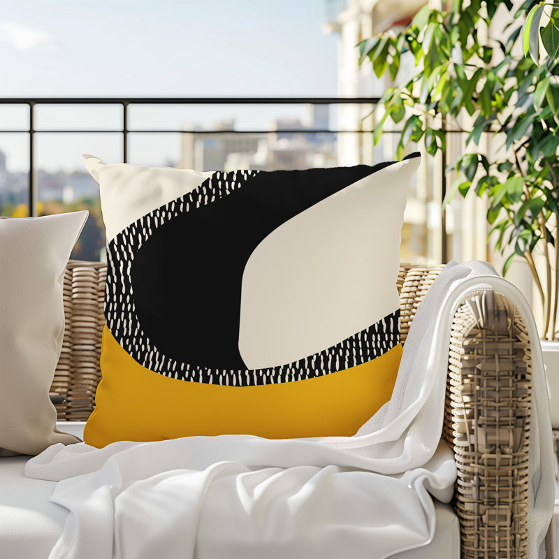 Coussin carré intérieur / extérieur pia, H 19 po x l 19 po, Jaune / noir / blanc cassé