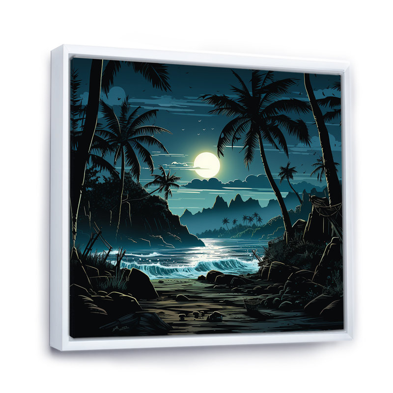 Tempête tropicale clair de lune I - art mural côtier tropical, Cadre flottant blanc, H 36 po x l 36 po x P 1,5 po