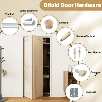 UnPrimed Solid Pine Shaker Bi-Fold Door With Installation Hardware Kit