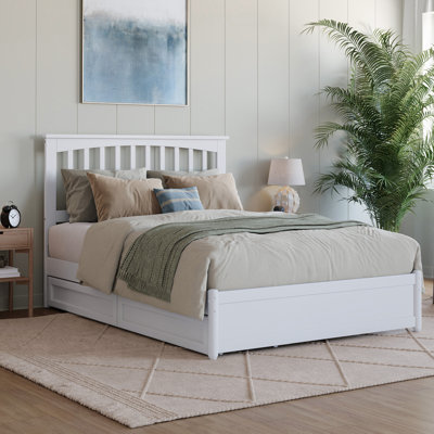 Asparas Solid Wood Storage Platform Bed with Footboard and Under Bed Drawers