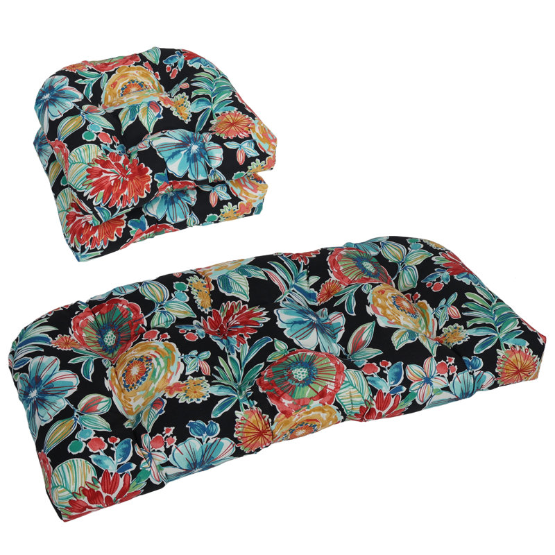 Ensemble de coussins de canapé d'extérieur à dossier arrondi (ensemble de 3), Noir / Colsen noir floral