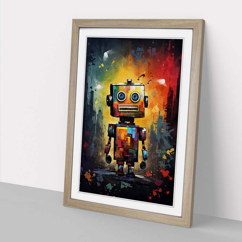 Robot Impressionism - Single Picture Frame Print on Wood, Oak, 46cm H x 34cm W x 2cm D