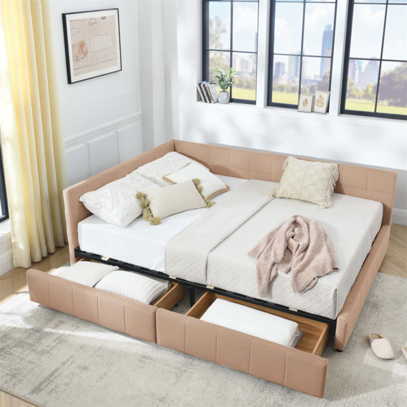 Structure de lit tapissier pour grand lit, canapé-lit avec dossier confortable et accoudoirs pour une utilisation polyvalente