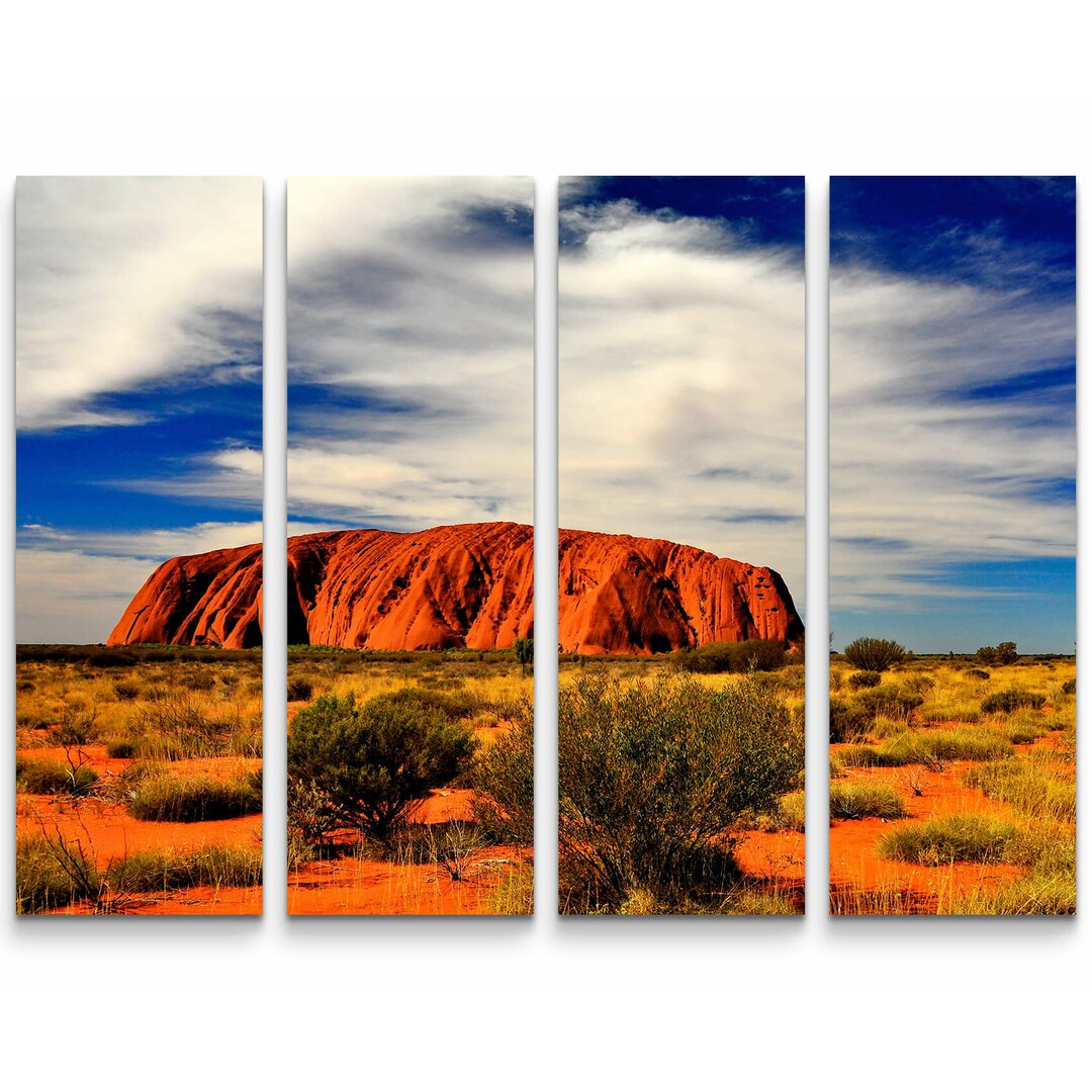 4-tlg. Leinwandbilder-Set Australischer roter Berg im Outback am Abend