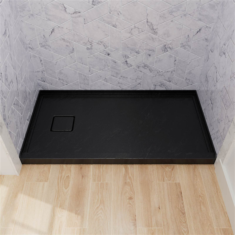 60 In. X 32 In. Black Alcove Rectangle Acrylic Bathroom Shower Pan Base With Left Hand Drain, Matte Black, Left