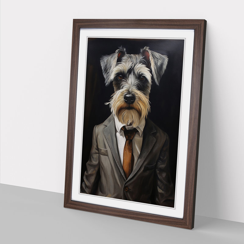 Schnauzer in a Suit Painting - Framed Print, Walnut Framed, 34cm H x 25cm W x 2cm D