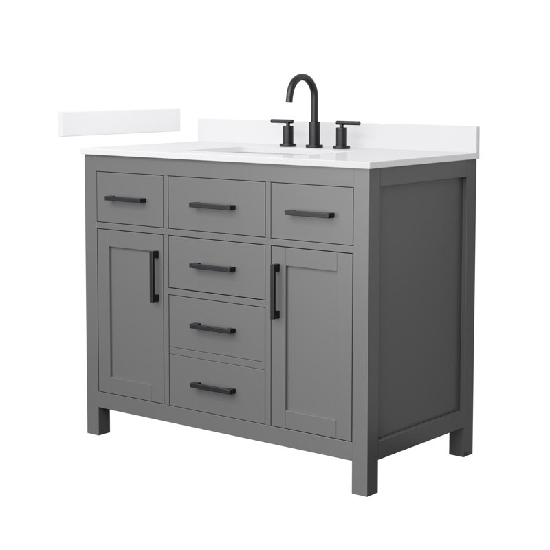 Beckett 42" Freestanding Single Bathroom Vanity with Quartz Top, White Quartz, Dark Gray, Matte Black