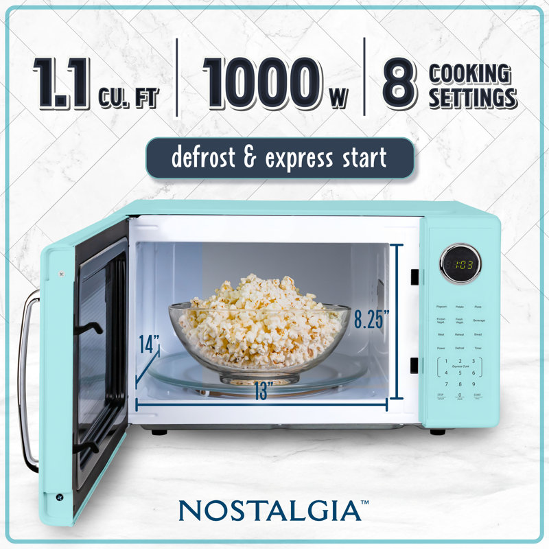 Retro 1.1 Cu Ft Countertop Microwave, Aqua, Blue