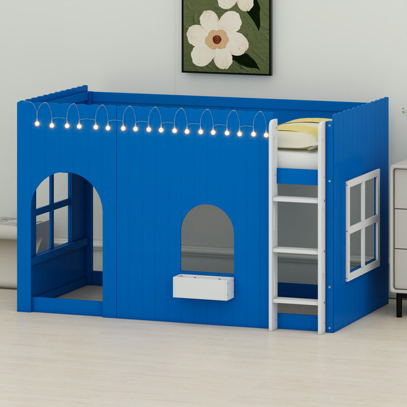 Lit mezzanine moderne avec éclairage DEL chaleureux et ambiant, Bleu Klein