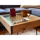 Rustic Chess and Checkers Table with Removable Glass Top