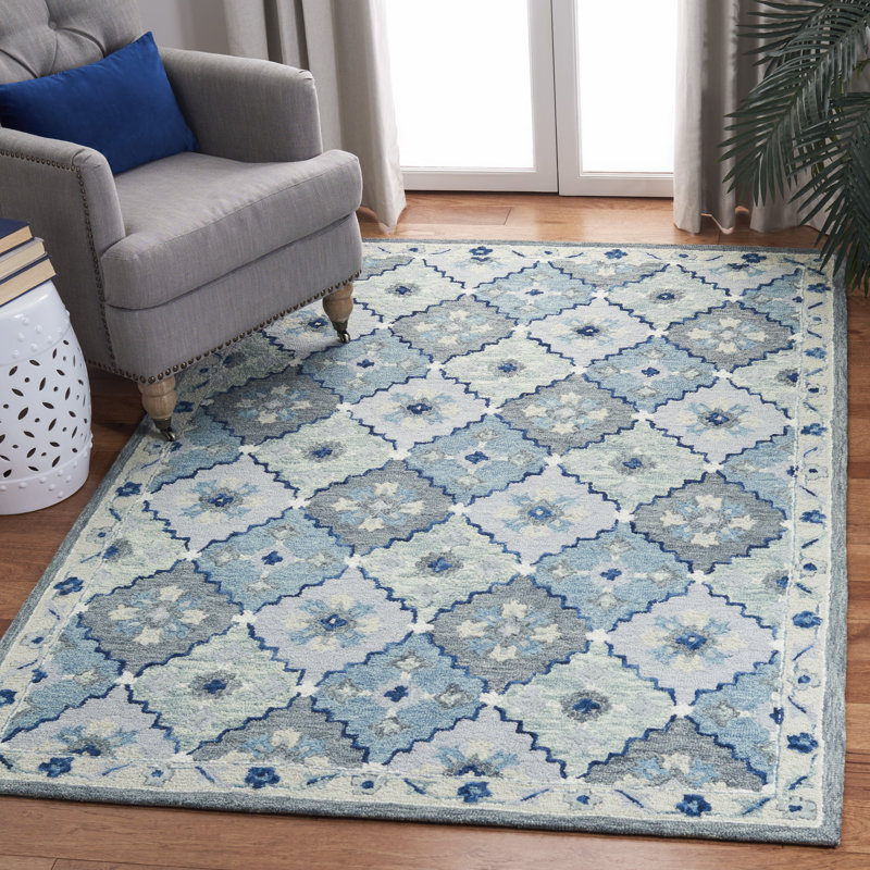 Tapis bleu en laine touffeté à la main Digit, Rectangle 4 pi x 6 pi