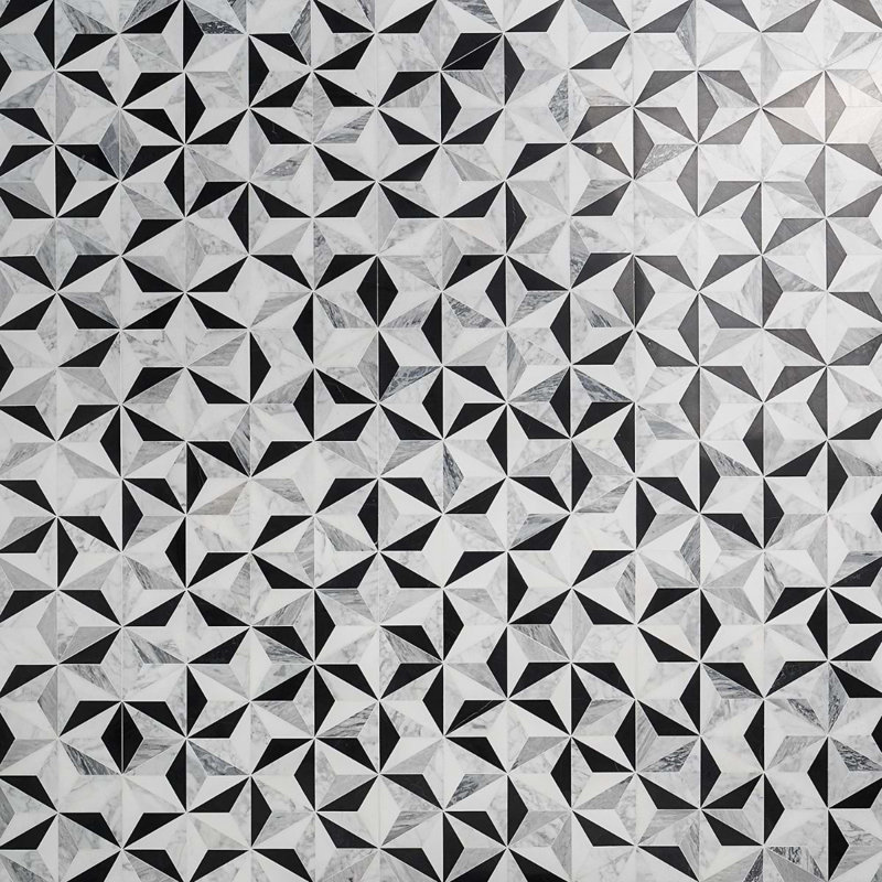 Phantasm Polished Marble Mosaic Tile, Tuxedo Black/White