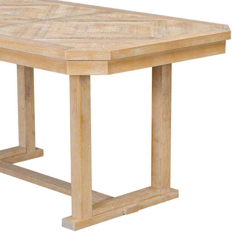 6-Piece Rubber Wood Dining Table Set with Beautiful Wood Grain Pattern Tabletop Solid Wood Veneer and Soft Cushion
