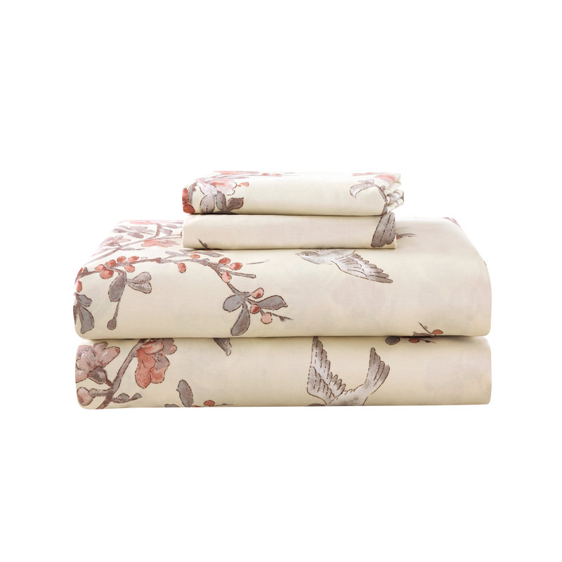 Egyptian-Quality Cotton Sateen Floral Duvet Cover, King Duvet Cover + 2 Pillow Cases