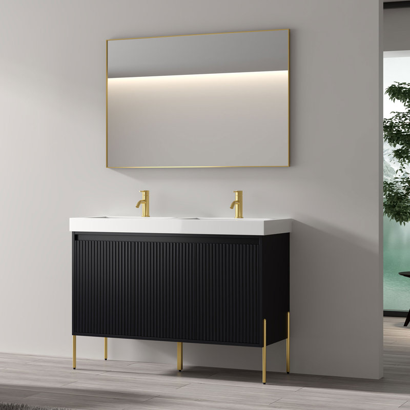 Ensemble de meuble-lavabo double 48 po Nalis, Gris anthracite, Or