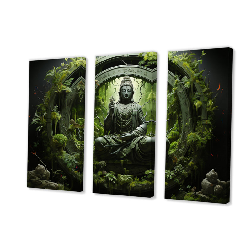 «Buddhism Sacred Mantra I» sur toile, reproduction de 3 pièces, H 28 po x l 36 po x P 1 po