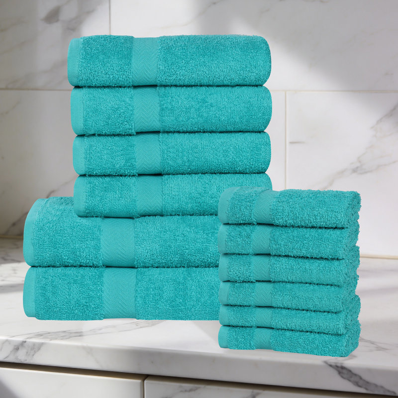 Ensemble de serviettes de bain en coton léger à séchage rapide, Ensemble de 12 serviettes, Turquoise