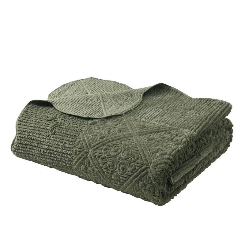 Westland Quilted Plush Bedspread Set, Olive Moss, Queen Bedspread + 2 Shams