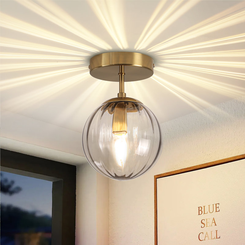 1 - Light Glass Semi Flush Mount Ceiling Light, Brushed Gold