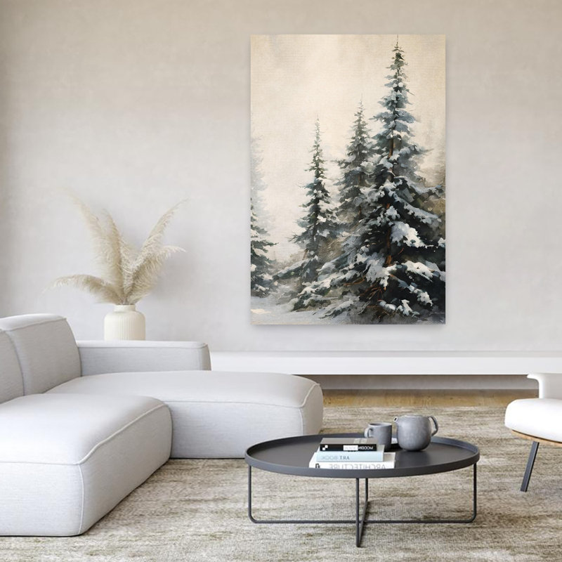 Winter Winter pins III, art contemporain de paysage de pin abstrait, H 60 po x l 40 po
