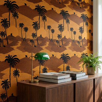 Papier peint à motif de palmiers, silhouette, décoration murale rétro
