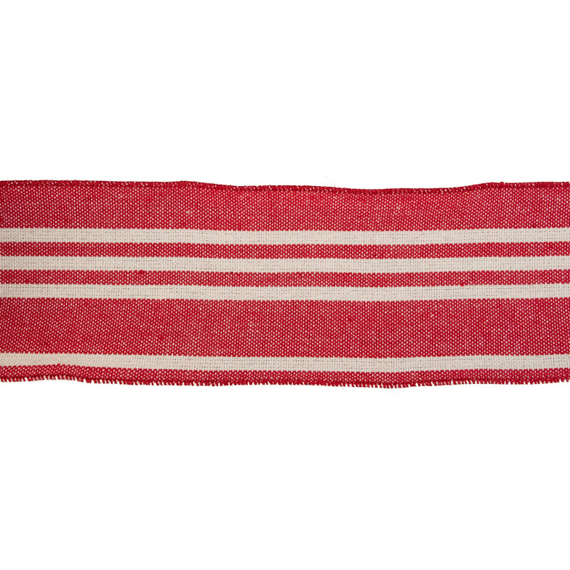 Ruban de Noël en lin rayé rouge et blanc 4 po x 10 verges