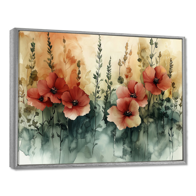 Coucher de soleil sur les fleurs de fuschia II - Fuschia, reproduction d'art sur toile, H 12 po x l 20 po, Cadre flottant