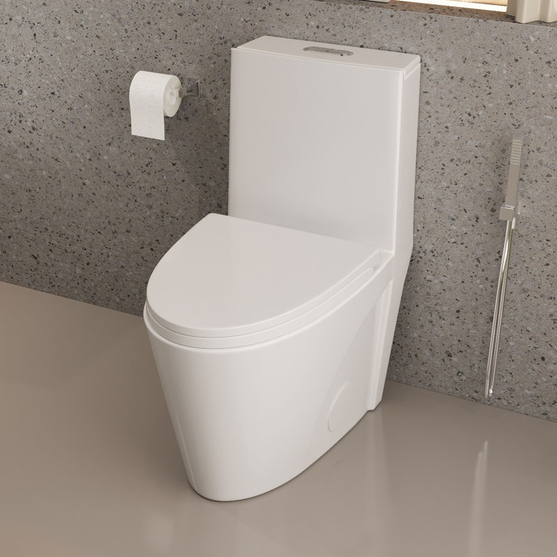 One-Piece 0.8/1.28 GPF Dual Flush Elongated Toilet In Seat Included, Glossy White