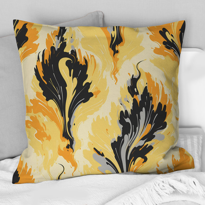 Jaune et noir rétro Ikat Nostalgia - coussin décoratif abstrait corail récif multicolore azur - coussin décoratif