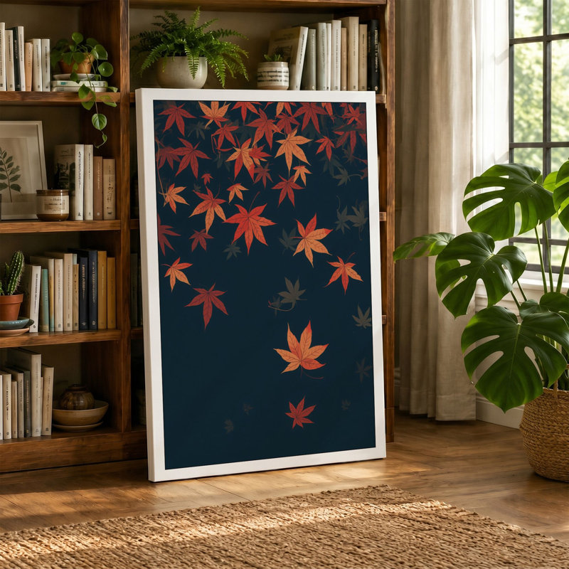 Falling Autumn Leaves Botanical - Wrapped Canvas, 36x24 - 91.4 x 61.0 cm, Black Border