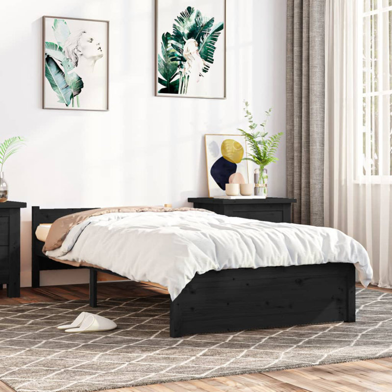 Bed Frame Solid Wood, Black, European Single (90 x 200cm)