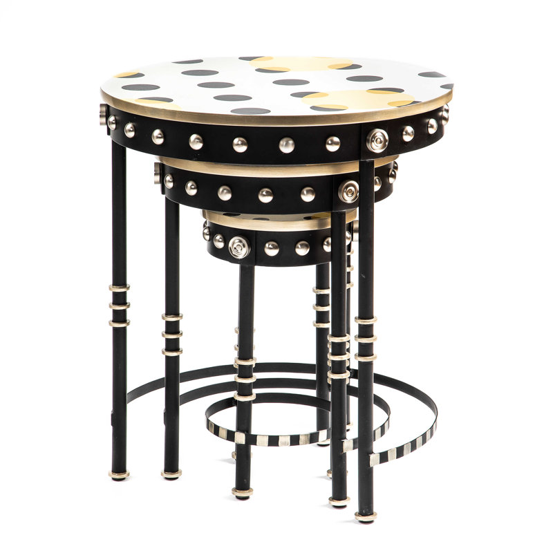 Round Black and Buttercup Metal Nesting Tables Set