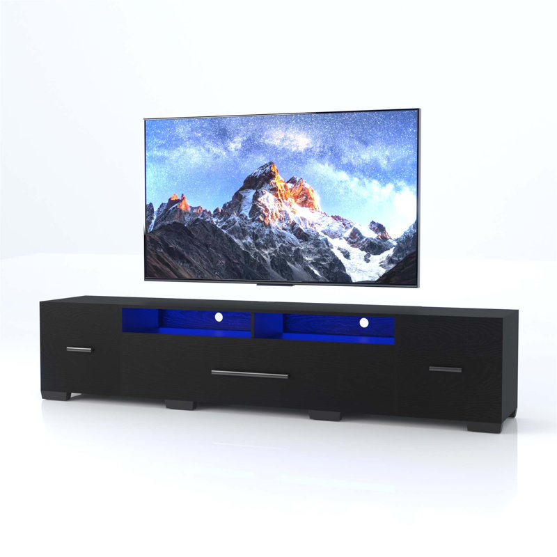 Console de télévision moderne à DEL avec rangement, éclairage RVB et commande APP pour téléviseurs de 80 pouces, meuble audio-vidéo durable et élégant