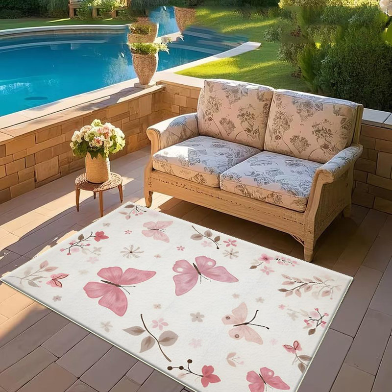 Floral And Butterfly Pattern Area Rug, Soft And Lightweight, Suitable For All Seasons, Easy To Maintain And Easy To Clean, Machine Washable Carpet Floor Mat, Suitable For Living Room, Bedroom, Hallway, Balcony, Patio, Room Decor, Home Decor, Outdoor Deco