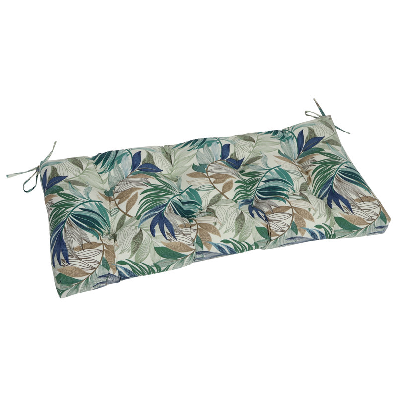42-Inch By 19-Inch Outdoor Tufted Loveseat Cushion, Tan/Green/Oasis Chambray Floral