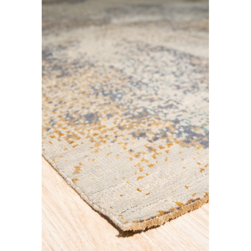 Gray Hand-Knotted Wool Abstract Brushstrokes Geometric Modern Contemporary Carpet Rug, 8' x 10'