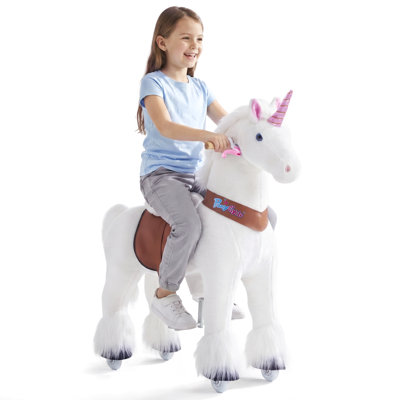 Jouet PonyCycle Ride on Unicorn pour enfants en 3 tailles, licorne mécanique en peluche avec klaxon scintillant et frein à main, sans piles, de 3 à 4 ans et de 7 ans et plus