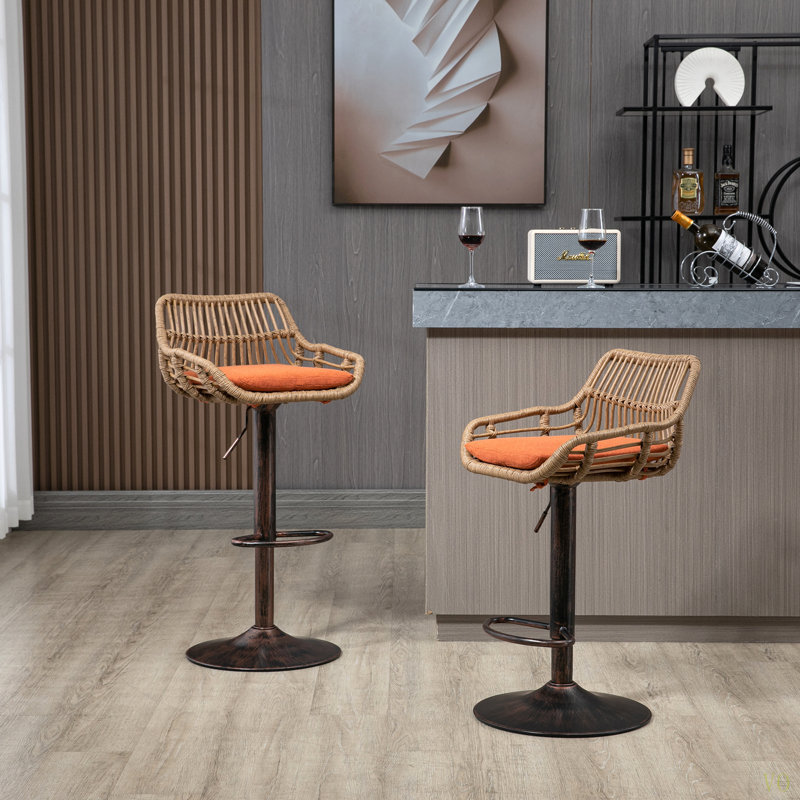 Ensemble de 2 tabourets de bar modernes pivotants avec repose-pieds réglables pour la cuisine et la salle à manger, Orange